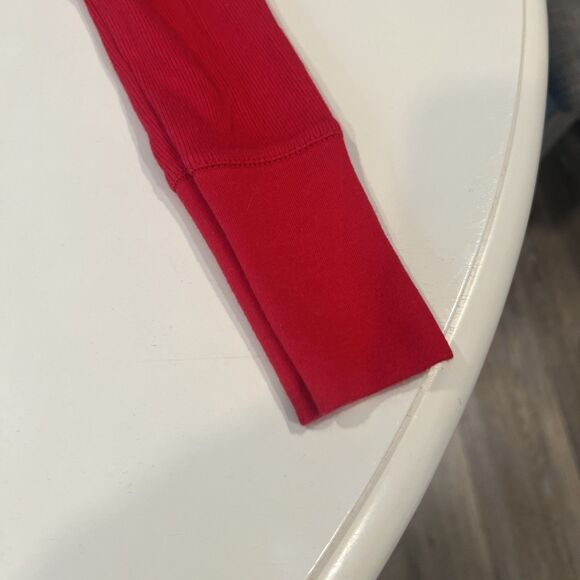 Aeropostale Red V-Neck Basic Tee Womens XS Long Sleeve Logo Ribbed - Picture 3 of 7